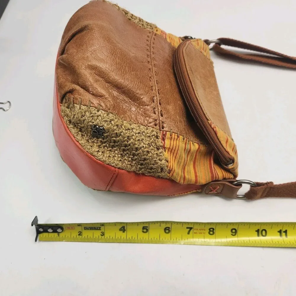 The Sak Purse Deena Flap Crossbody Bag Brown Leather Patchwork Woven Small